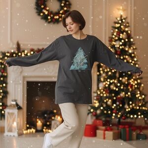 Life Is Good Black Long Sleeve Tee with Pine Tree Graphic size large